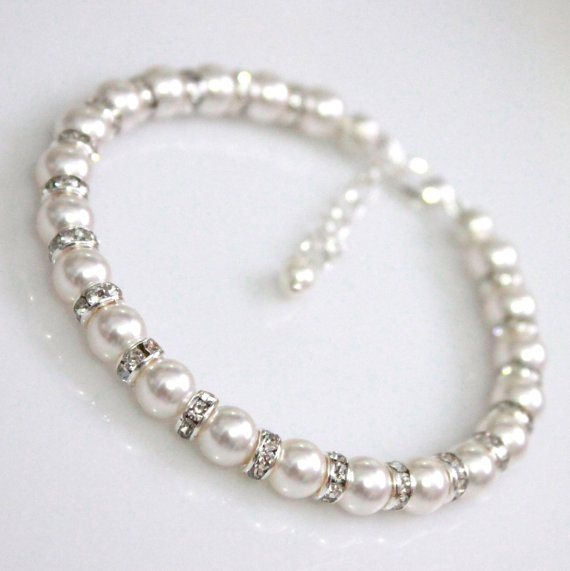 Hochzeit - CHOOSE YOUR COLOR - Swarovski White Pearl Bracelet, Bridesmaid Bracelet, Bridesmaid Jewelry