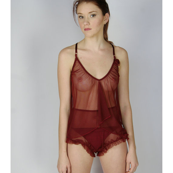 زفاف - sheer lingerie set including camisole and panties - SEA Glass - ready to ship