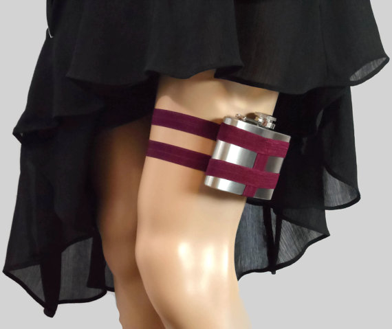 Mariage - Adjustable Flask Garter 4oz Flask -  Carmine Red - wear with Valentines day dress or skirt - sexy little secret for her