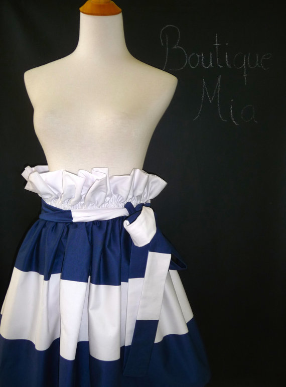 Hochzeit - Nautical Paper Bag SKIRT and SASH - Made in ANY Size - Boutique Mia