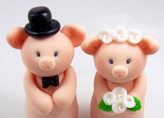 زفاف - Custom Wedding Cake Topper, Pigs Couple, Chineze Zodiac Sign, Personalized Figurines, Made To Order