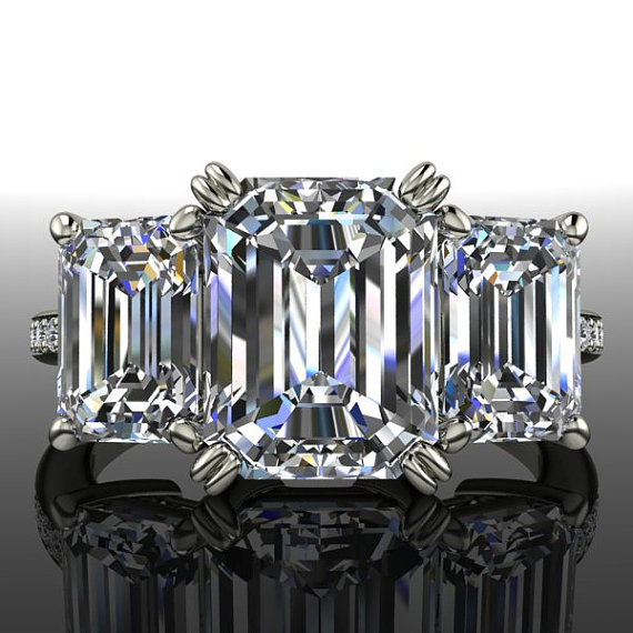 زفاف - Forever Brilliant Moissanite Engagement Ring Emerald Cut Diamond Band 4.70 CTW