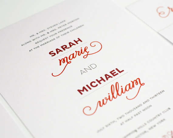 Hochzeit - Modern Wedding Invitation, Red, White, Urban Chic Wedding Invitation - Modern Whimsy Design - Sample Set