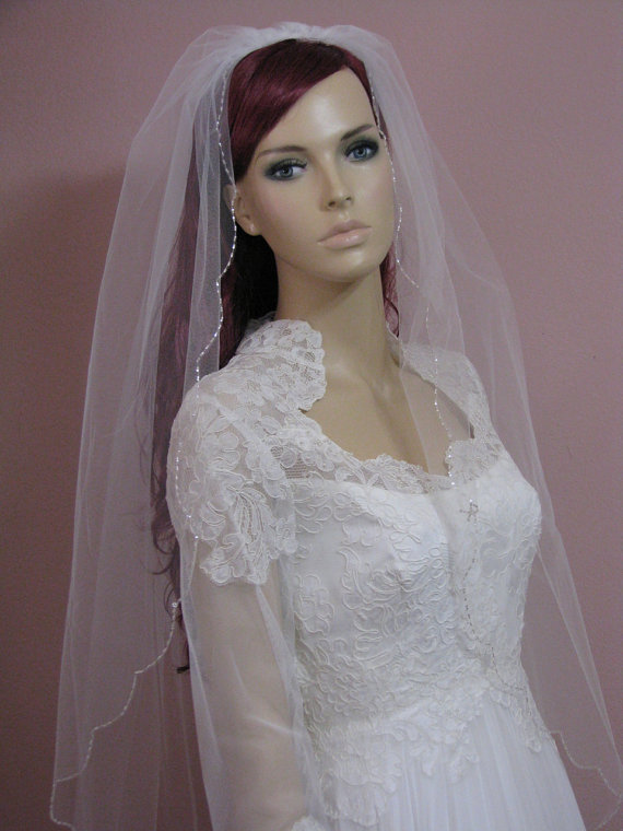 زفاف - Crystal Beaded Scallop Edge One Tier Wedding Veil
