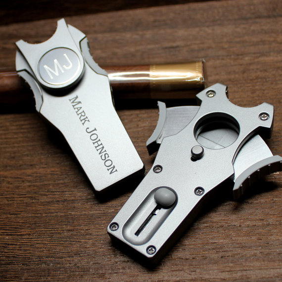 Hochzeit - 5 in 1 Cigar Cutter with Divot Repair Tool in Silver - Personalized with Initials, Groomsmen Gift, Wedding, Birthday Present for Him, Dad
