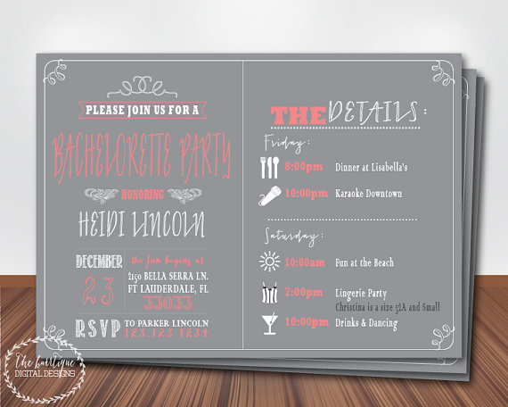 Hochzeit - Bachelorette Itinerary Weekend Party Invitations // Schedule (Bachelorette Schedule/Bachelorette Weekend Invitations) -- Digital Printable