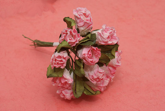 Hochzeit - Paper Flowers, bunch of 12 stems - Small Bouquet - wedding, party favour,  scrapbooking