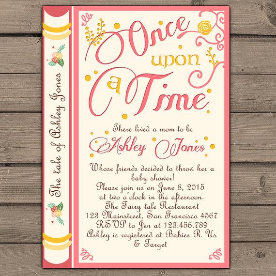 Свадьба - Once Upon a Time baby shower invitation Shower invite Pink Coral Yellow Fairy Tales Storybook Baby shower invitations  Digital Printable DIY