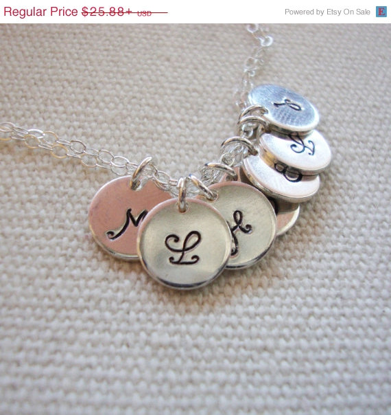 Mariage - ON SALE Personalized Tiny Initial Necklace Sterling Silver Sequin - Hand Stamped Tiny Drop - Bridal, Layering Necklace