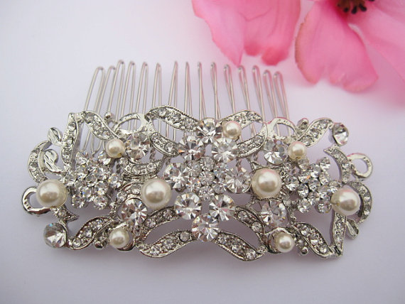 Hochzeit - wedding hair comb,bridal hair comb,wedding headpiece,bridal accessory,bridal hair,pearl wedding comb,rhinestone hair comb,headband,tiaracomb