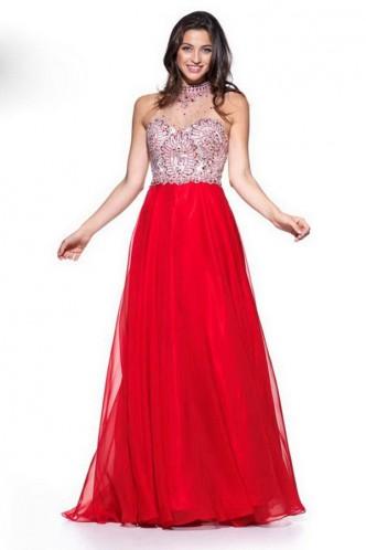 زفاف - Magnifique And Monokini High Neck Chiffon Beading Red Prom Evening Dresses