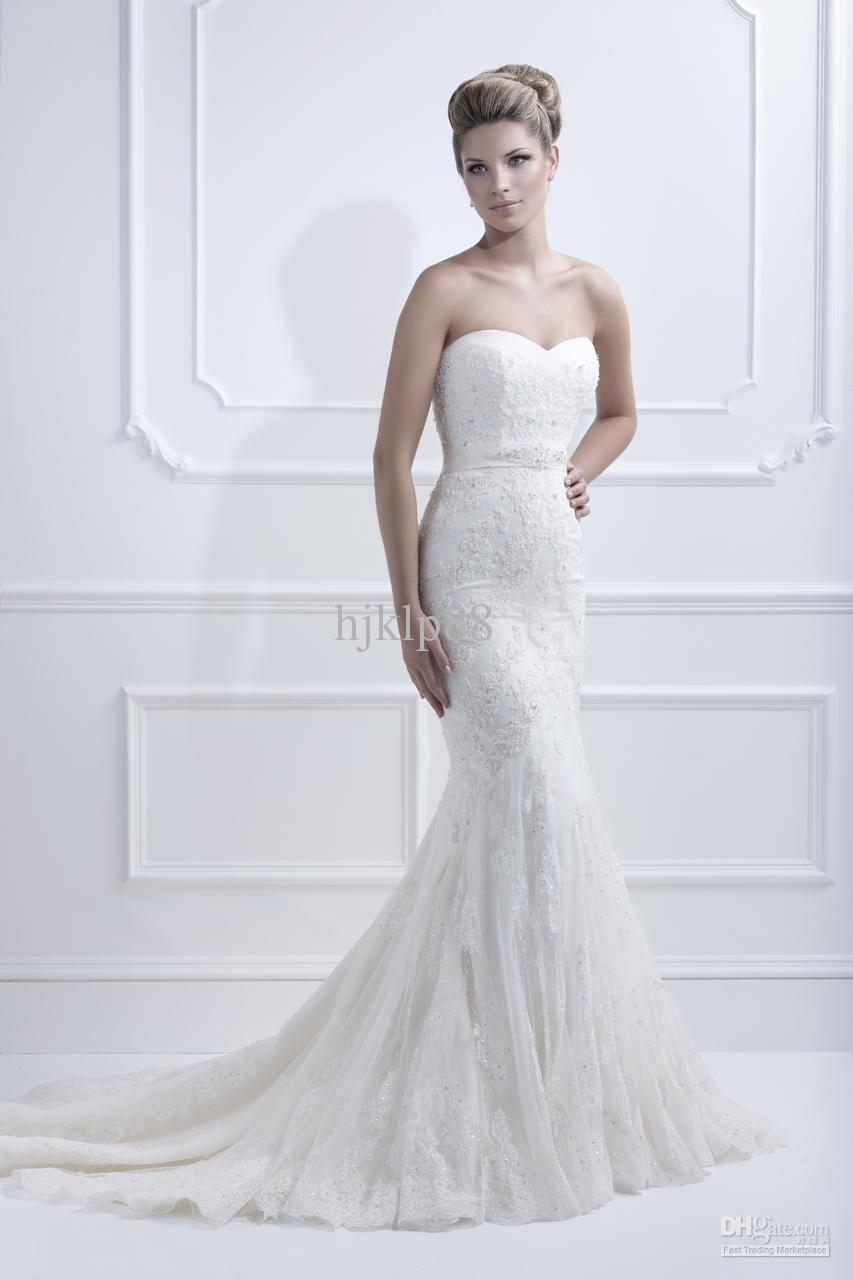 Wedding - 2014 New Arrival Sweetheart Applique Beaded Sash Button Bright Spot Tulle Designer Ellis Bridals Sexy Mermaid Wedding Dresses Bridal Gown Online with $144.44/Piece on Hjklp88's Store 