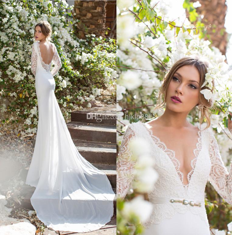 Mariage - Beautiful 2014 New Julie Vino Deep V-Neck Backless Mermaid Wedding Dresses Catherine Long Sleeve Gown Lace Chiffon Wedding Dress Online with $115.71/Piece on Hjklp88's Store 