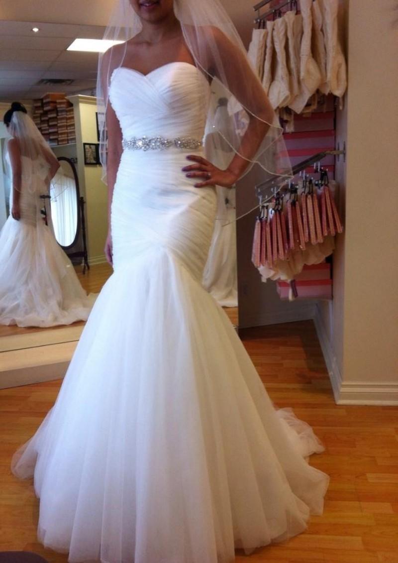 Mariage - 2015 Real Image Wedding Dresses Mermaid Pleated Lace Up Back Sweetheart White Sash Tulle Stunning Bridal Gowns Dress Chapel Train Custom, $112.88 