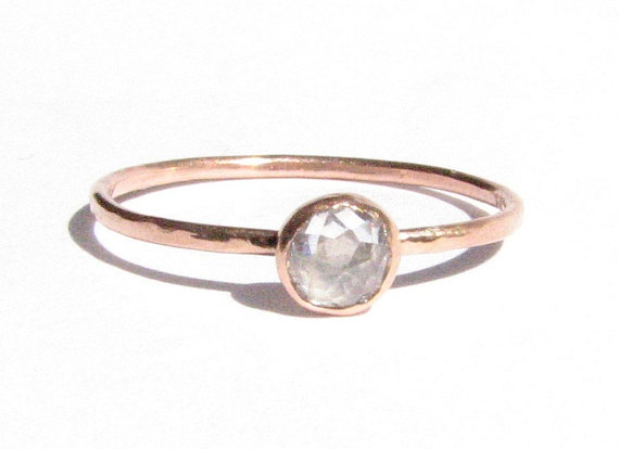 زفاف - Sale! - Solid Rose Gold & Rose Cut White Zircone Ring - Stacking Ring - Thin Gold Ring - Engagement Ring - MADE TO ORDER in your size.
