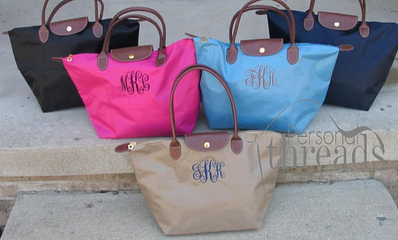 Wedding - Monogram Tote, Longchamp Inspired, Made to Order, Bridesmaids, Mother's Day, Bridal Showers, Teachers
