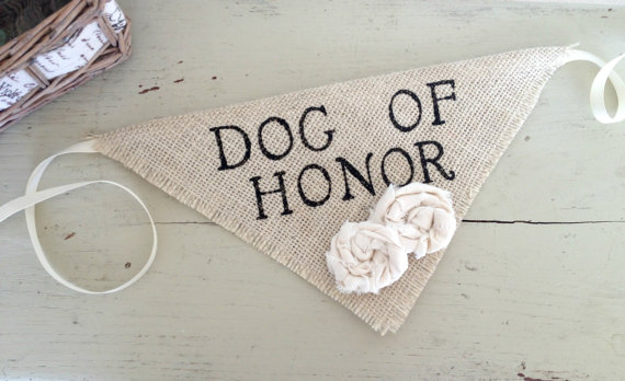 Wedding - Ivory Dog of Honor Girl Collar with Flowers Bandana Rustic Burlap Wedding Photo Prop