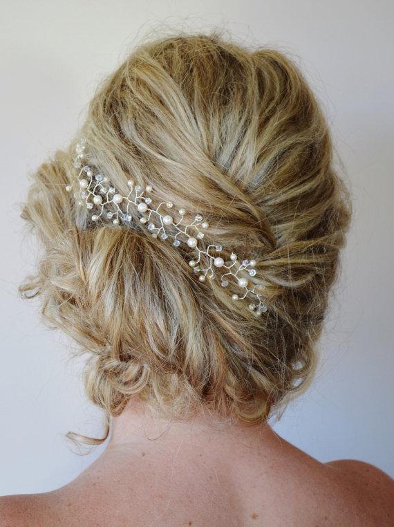 زفاف - Pearl Crystal Hair Vine, Wedding Hair Accessories,Bridal Headpiece,Swarovski Crystal & Pearl Hair Piece, Formal Hair Vine, Bridal Hair Vine