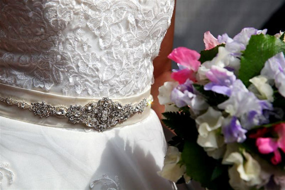 Hochzeit - Bridal Wedding Crystal Belt Sash Antique Victorian Vintgage Style