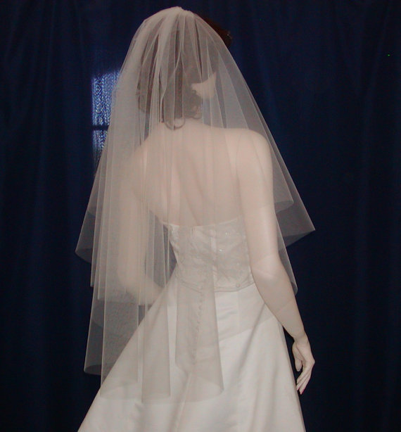 Wedding - A Softly flowing Circle of Tulle makes up this 2 tier Fingertip Length Bridal Veil 