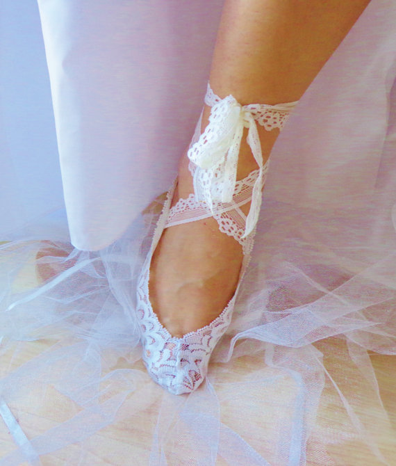 Hochzeit - Bridal wedding dance shoes slippers , Bridal Party Bridesmaid,Lace Socks,Ivory.