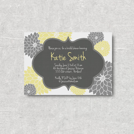 Mariage - Modern Grey & Yellow Floral Bridal or Baby Shower Invitation