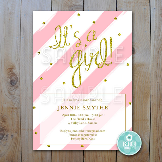 Wedding - Glitter Baby Shower Invitation / Pink and Gold Glitter Shower / PRINTABLE INVITATION 1204