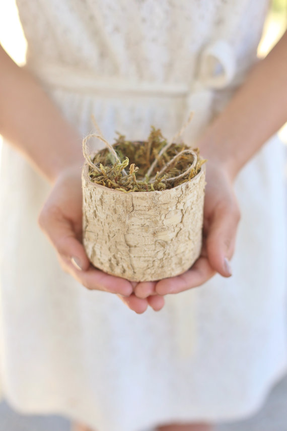 Wedding - Rustic Ring Bearer Pillow Alternative Birch Moss Twine Woodland Natural Wedding NEW Quick Shipping Available