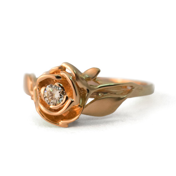 Wedding - Rose Engagement Ring No.3 - 18K Rose Gold and Diamond engagement ring, engagement ring, leaf ring, flower ring,antique,art nouveau,vintage