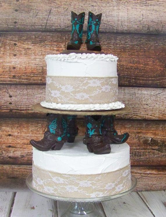 Свадьба - Rustic Cake Topper-His and Her Western Cowboy Boots-Wedding Cake Topper-Barn Wedding