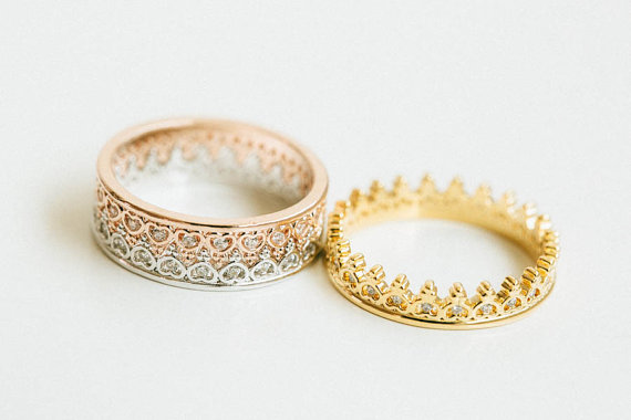 زفاف - Tiara heart crown ring,crown jewelry,engagement ring,anniversary ring,stack ring,stackable,bridesmaid gift,valentines day gift,SKD206