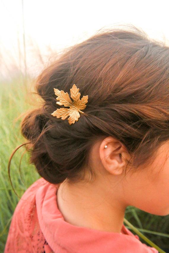 Mariage - Gold Maple Leaf Hair Pins Maple Leaf Bobby Pin Fall hair Pin Woodland Hair Accessory