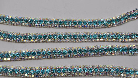 Mariage - 18 inches Light Blue Crystal trim, rhinestone trim Rhinestone Applique Bridal Applique, Sash Applique, bouquet handle, DIY wedding - WB10511