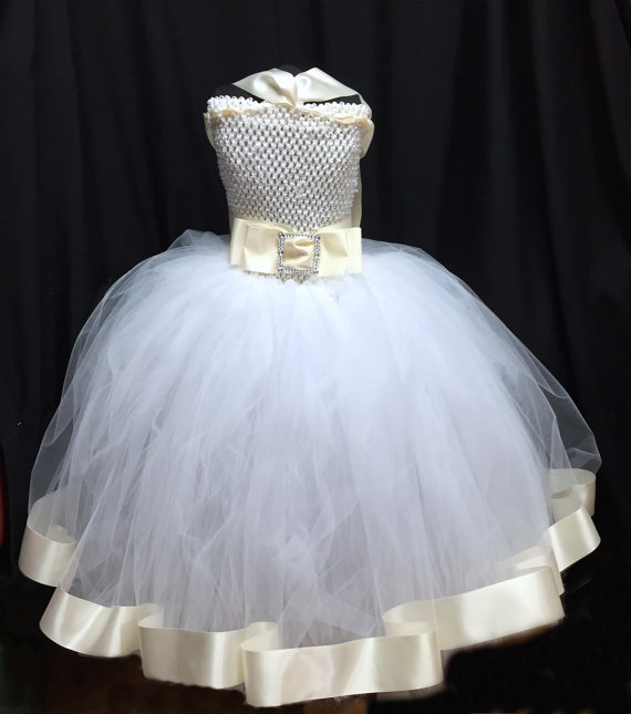Hochzeit - White and Ivory Flower Girl Dress