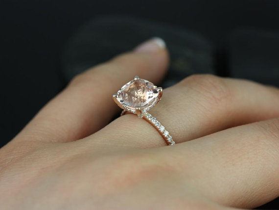 زفاف - Heidi 9mm 14kt Rose Gold Cushion Morganite and Diamond Basket Engagement Ring (Other metals and stone options available)