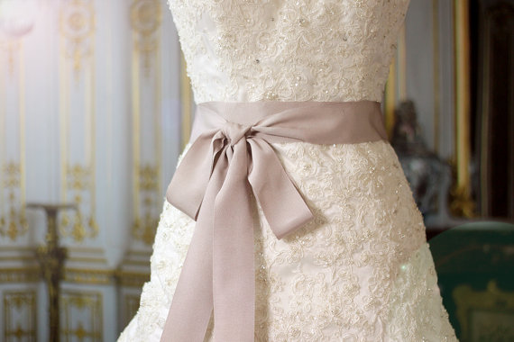 Wedding - Bridal Sash - Romantic Luxe Grosgrain Ribbon Sash - Wedding Sashes - Soft Taupe -  Bridal Belt