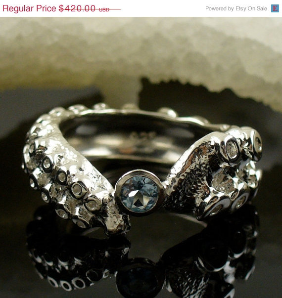 زفاف - VALENTINES SALE Size 6.5,  Blue Sapphire, Tentacle Ring, Octopus Sterling Silver, wedding band, engagement ring