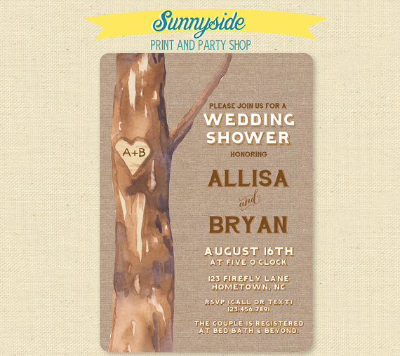 Mariage - Tree Bridal Shower Invitation - Rustic Burlap Initials Wedding Shower Invite - Couples Shower invite