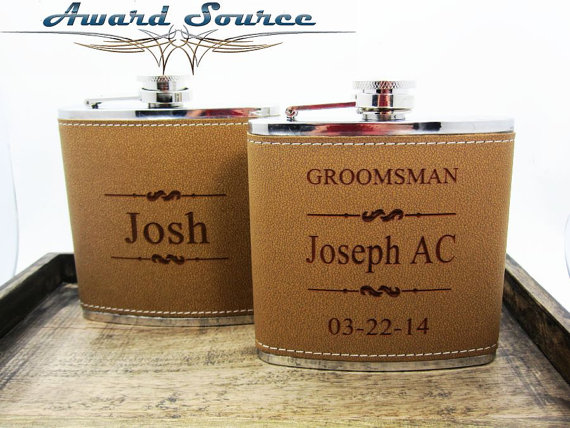 Wedding - Personalized Groomsmen Gift, 1 Leather Engraved Flask, Groomsmen Flasks