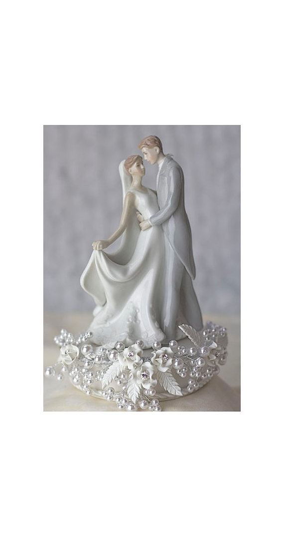 Wedding - Vintage Rose Pearl First Kiss Wedding Cake Topper
