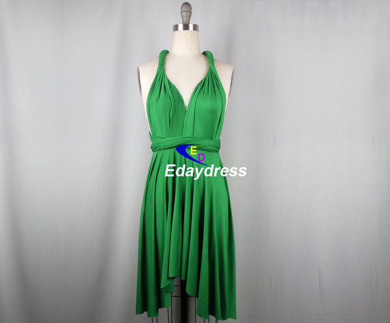 Hochzeit - Emerald Green Bridesmaid Convertible Multiway Dress Wrap Bridesmaid Infinity Dress Emerald Green Knee Length Wrap Convertible Wedding Dress