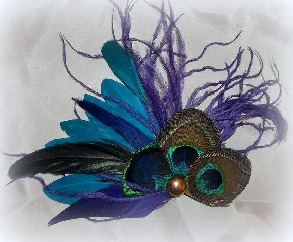 Свадьба - Wedding Bridal Hair Clip Peacock bridal fascinator hair accessory, wedding feather hair clip, green, turquoise, blue, Peacock Wedding