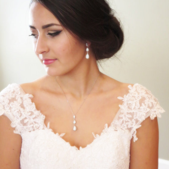 Mariage - Crystal Bridal earrings, Teardrop Wedding earrings, Bridal jewelry, Sterling silver earrings, Pave crystal earrings, Bridesmaid jewelry
