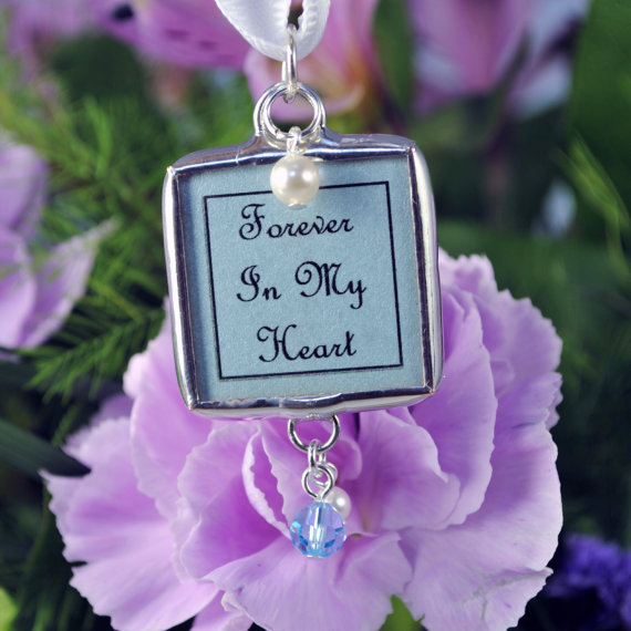 Свадьба - Something Blue Memorial Wedding Bouquet Photo Charm