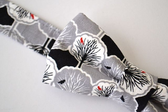 Mariage - Children's Bowtie- Black, White and Gray Trees- Ages 2-10