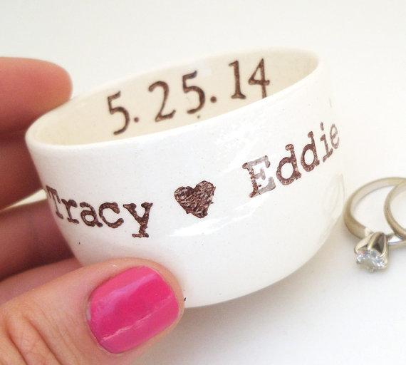 Wedding - CUSTOM RING DISH personalized date names initials wedding ring pillow ring holder candle holder wedding gift idea engagement gift idea