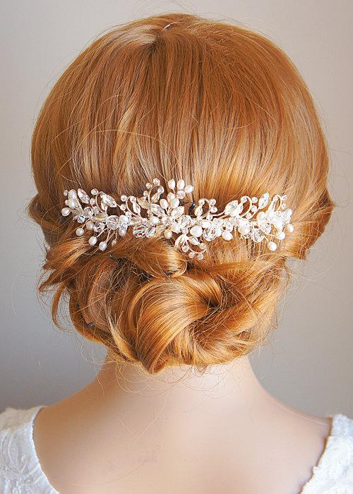 Hochzeit - IZARRA, Bridal Headpiece, Freshwater Pearl and Rhinestone Bridal Hair Comb, Crystal Wedding Hair Comb, Wedding Bridal Hair Accessories