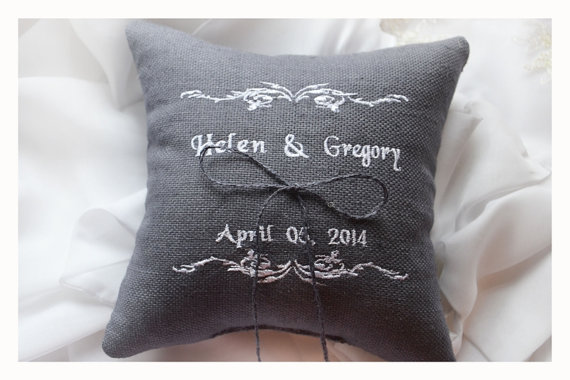 Hochzeit - Personalized Wedding ring pillow , ring beare pillow , embroidered pillow , personalized ring pillow  , wedding pillow (R81)