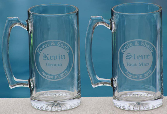 Wedding - 11 Personalized Groomsman Gift, Etched Beer Mug.  Great Bachelor Party Idea,Groomsmen,Best Man,Father of Bride or Groom Gift