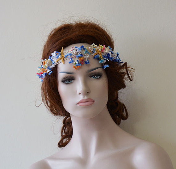 Hochzeit - Wedding Hair Accessories, Beach Bridal Hair Accessories, Starfish Hair Accessories, Lace and Crochet, Mermaid Headpiece Crown